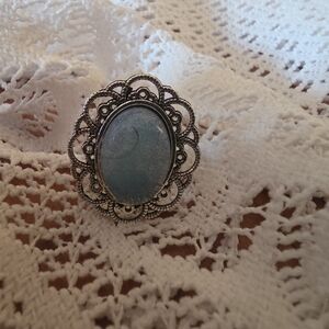 Gray Quartz (?) Gemstone On Adjustable Silver Tone Bezel Ring, Handmade